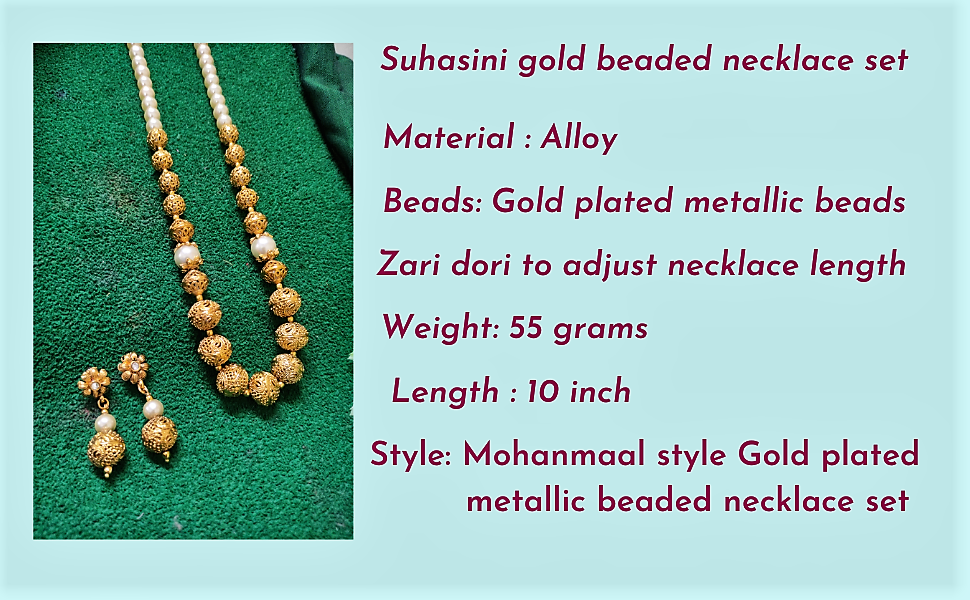 Radiant Layers: 3-Line Oval Handmade Antique Gold Beads Layered Necklace Set  with Matching Earrings NL25160